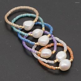 Wedding Rings 1pc Simple Baroque Pearls Finger Colorful Mini Rice Beaded Elastic Ring Natural Freshwater Pearl Female Girl