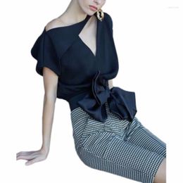 Work Dresses Elegant 2-piece Set Summer Pencil Dress Women Casual OL Office Vestido 2023 Fashion Bow Hollow Out Chic Slim Bodycon