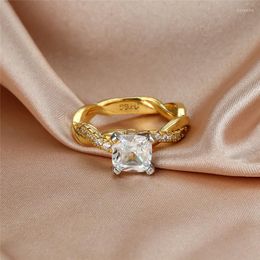 Wedding Rings Princess Cut White Square Crystal Infinity Jewellery Vintage Gold Silver Colour For Women Cute Bridal Engagement Ring