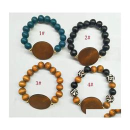 Beaded Strands Blank Wood Disc Beaded Bracelet Tassels Leopard Print Elastic Force Bracelets Individualization Men Women Fashion Je Dhrlc