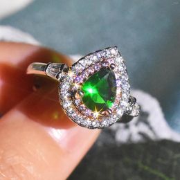 Wedding Rings S Platinum-plated Water Drop Shaped Marriage Proposal Simulation Emerald Zircon Ring Female Noble Elegant Jewelry