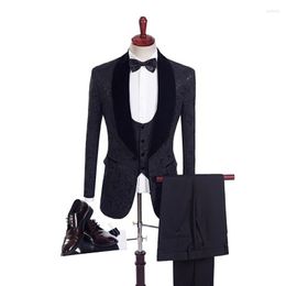 Men's Suits Latest Coat Pant Designs Black Jacquard 3 Piece Men For Wedding Slim Fit Tailor-Made Groom Prom Tuxedo Man Blazer