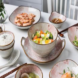 Bowls Snow Cherry Bowl Japanese Tableware Plate Ceramic Soup Noodle Home Creative Rice Single Kitchen Utensils