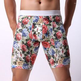 Underpants Shorts Men Casual Long Boxers Elastic High Waist Short Homme Fashion Breathable Fruit Floral Printed Underwear