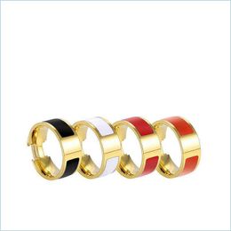 Band Rings Classic Enamel Rainbow Designer 6Mm Stainless Steel Ring Women Fashion Men Unisex Jewelry Accessories Gift Size 511Fdq6 D Dhli7