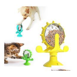 Dog Toys Chews Pet Cat Feeder Toy Kitten Teasing Turntable Windmill Leakage Training Ball 360 Rotating Feeding Toypet Accessories Dhxnb