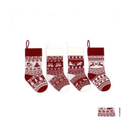 Christmas Decorations Acrylic Knitted Socks Red Green White Grey Knitting Stocking Xmas Tree Hanging Gift Sock Party Candy Stockings Dh6Zq