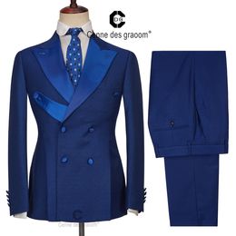 Men's Suits Blazers Cenne Des Graoom Men Suits Double Breasted Tailor-Made Lapel Royal Blue 2 Pieces Blazers Pants Groom Wedding Party 230130