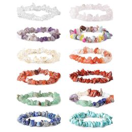 Strand Beaded Strands Irregular Natural Crystals Chakras Stone Bracelet Gem Beads Jewellery Multicolor Gravel Bracelets For Women MenBeaded