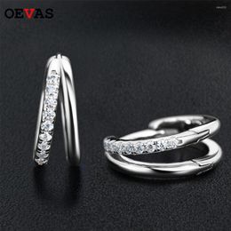 Hoop Earrings OEVAS 925 Sterling Silver 1MM Moissanite Double Rings For Women Wedding Sparkling Fine Jewellery Gift Girls