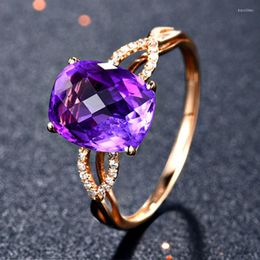 Cluster Rings BLACK ANGEL Silver Luxury Temperament Oval Amethyst Adjustable Ring 18K Rose Gold Plated For Women High Quality Jewelry Gift