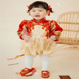 Ethnic Clothing Kids Oriental Hanfu Chinese Style Year Outfits Winter Tang Suit Baby Girl Red Print Qipao