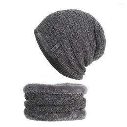 Hats Scarves Gloves Sets HanXi Men Women Winter Knitted Hat Scarf Set Fashion Chenille Yarn Knitting Beanie With Ring Warm Velvet Inner