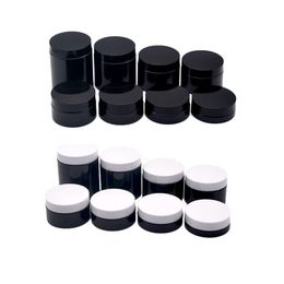 Empty Black Plastic Bottle Cosmetic Pots Black White Clear Screw Lid 30g 50g 80g 100g 120g 150g 200g 250g Portable Packaging Refillable Container Facial Cream Jars