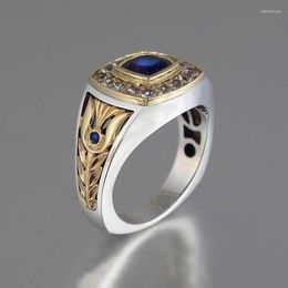 Wedding Rings Vintage Tow Tone Pattern Engagement For Men Shine Blue White CZ Stone Inlay Fashion Jewellery Party Gift Ring