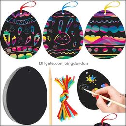 Party Favor Colorf Scratch Paper Creative Diy Children Easter With Bamboo Pen And Hanging Rope Pab12021 Drop Delivery Home Garden Fe Otnae