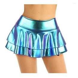 Skirts Laser Colour Mini Skirt Ladies Sexy Summer Women Clubwear Holographic Double Layer Skater Low Waist Dancing Bottoms