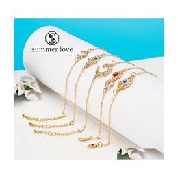 Link Chain Crystal Palm Eye Moon Rhinestone Bracelets For Women Fashion Gold Sier Bracelet Adjustable Design Classic Party Jewelry Dhdrl