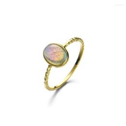 Cluster Rings 925 Sterling Silver Personality Simple Natural Labradorite Ring Female Retro Flash Stone Moonlight Gem