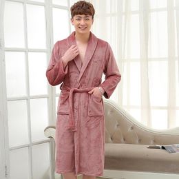 Men's Sleepwear On Sale Men Soft As Silk Flannel Long Bath Robe Male Kimono Bathrobe Lovers Dressing Gown Winter Warm Robes Classic Nightgow