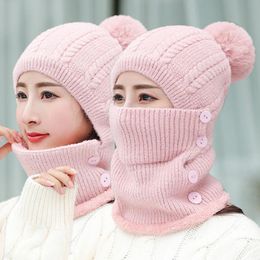 Beanies Beanie/Skull Caps Winter Women Scarf Wool Knitted Hat Mask Lady Warm Riding Windproof Hats For Skullies
