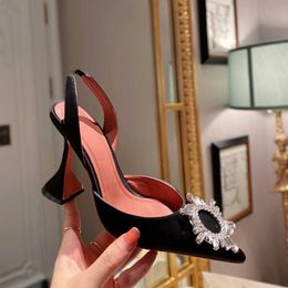 Designer Sandals muaddi dress shoes Sunflower High Heels Classic Rubber Sandal Crystal-Embellished Buckle Pointed Shoes Fashion Luxury Ladies Slippers Dinner