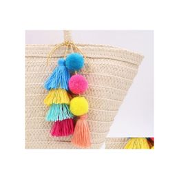 Keychains Lanyards Cute Pompom Tassel Keyring Boho Bag Charm Pendant Keychain For Women Purse Handbag Decor Jewelry Y423Z Drop Del Dhzh6