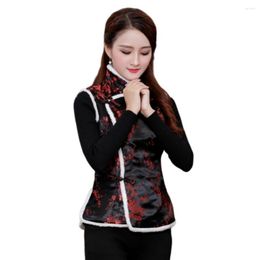 Ethnic Clothing Women Cheongsam Year Vest Traditional Chinese Style Plush Knot Retro Cold-proof Stand Collar Wedding Winter Waistcoat