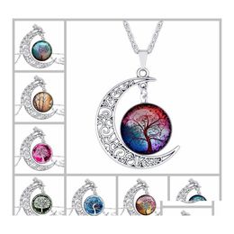 Pendant Necklaces Tree Of Life Moon Gemstone Women Hollow Carved 8 Mix Jewelry Bdehome Drop Delivery Pendants Dhioy