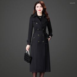 Women's Trench Coats Women Spring Coat Waterproof Raincoat Black Double Breasted England Lady Office Long Belt Female Elegant Outerwear