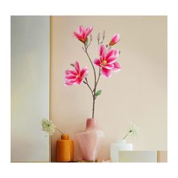 Decorative Flowers Wreaths 3D Magnolia Artificial Pu Big Fake Flower El Decoration Plants Highend Wedding Art Drop Delivery Home G Otbpw