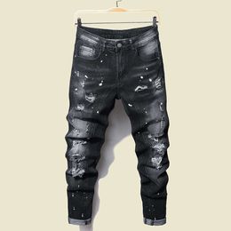 Men's Jeans Black Skinny Denim Spot Male Ripped Stretch Fit Slim Trousers Long Pants Streetwear Casual 230131
