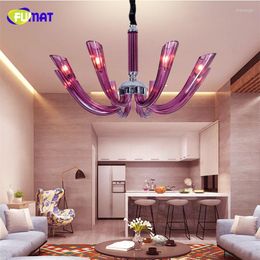 Chandeliers FUMAT Purple Glass Crystal Chandelier Lamp European Style Light And Pendants Room Dining Classics Lighting Fixture