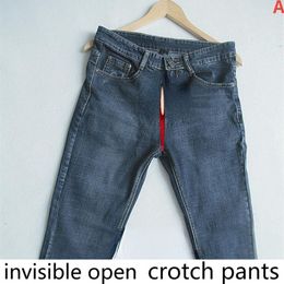 Men's Jeans Open Crotch Pants Outdoor Couple Convenient Invisible Zipper Full Field 230131