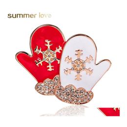 Pins Brooches Enamelled Christmas Gloves Pins Jewellery Gift For Kids Girls High Quality Cute Snowflake Brooch Rhinestone Drop Delivery Ot6Sv