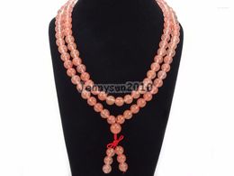 Strand Natural 10mm Cherry Quart-z Gems Stone Buddhist 108 Bead Prayer Mala Long Necklace Multi-Purpose 5Strands/Pack