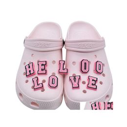 Shoe Parts Accessories Diy Custom English Letter Croc Charms Pvc Pink Soft Rubber Decoration Buckle For Clog Bracelet Wristband Ch Dhcud