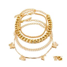 Anklets Fashion Mtilayer Metal Butterfly Bracelet Set Statement Punk Female Geometric Chain Charm Trend Jewellery Gift 1869 T2 Drop Del Dhfhs