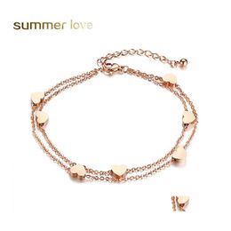 Other Bracelets Simple Design Stainless Steel Charm Bracelet 2 Layers Rose Gold Link Chain Mini Hearts Lover Fashion Sweety Style Fo Otsby