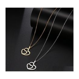 Pendant Necklaces Creative Stainless Steel Necklace For Women Man Hollow Double Heart Rose Gold Choker Engagement Jewelry 1947 T2 Dr Dhcto