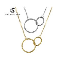 Pendant Necklaces Stainless Steel Double Circle Necklace Rings Gold Interlocking Circles Trendy Couple Friendship For Drop Delivery Dhgac