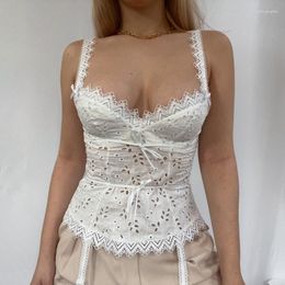 Women's Tanks Women Hollow Out Tie Up Backless Slim Fit Milkmaid Tops Fairycore Lace Trim Crop Y2K 00s Vintage Straps Camisole Hoilday