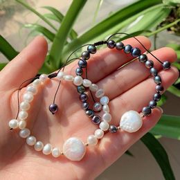 Charm Bracelets Natural Freshwater Pearl Bracelet Baroque Raw Coin Real Beaded Strand For Women Healing Jewelry Friend Gift