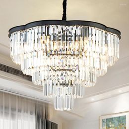 Chandeliers Modern Round Gold Black Crystal LED Pendant Lamp Restaurant Living Room Light American Luxury Decor Lighting Fixture