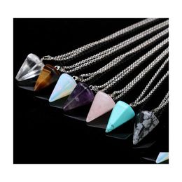 Party Favor 11 Styles Natural Gemstone Pendant Necklace Crystal Healing Chakra Reiki Sier Stone Hexagonal Prisme Cone Pendum Charm N Dhvho