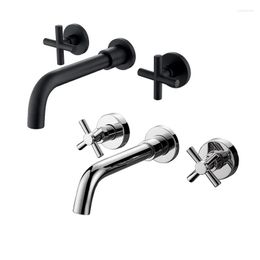 Bathroom Sink Faucets Brass Double Cross Handle In Wall Mounted Basin Faucet And Cold Water Mixer Tap Bathtub Accessories