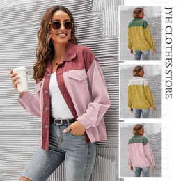 Women's Blouses Corduroy Women Patchwork Jacket 2023 Womenswear Long Sleeve Clothing Button Up Down Loose Single-breasted Casual Shirts