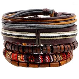 Charm Bracelets Ethnic 5 Pcs/set Wood Beads Handmade Woven Men Leather Women Vintage Bangle Male Homme Jewellery Accessories1