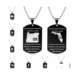 Pendant Necklaces Us 50 States Map Necklace Black Tag Men Stainless Steel Military Jewellery Drop Delivery Pendants Otpgn