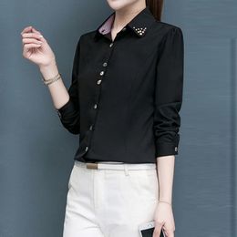 Women's TShirt Leisure White Black Red Shirt Women Blouses Casual Korean Fashion Slim Long Sleeve Lapel Shirts Office Work Button Blouse Blusas 230131